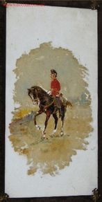 Art: 1045- ACRÍLICO S/MARMOLINA 30x15. ANONIMO. SOLDADO A CABALLO